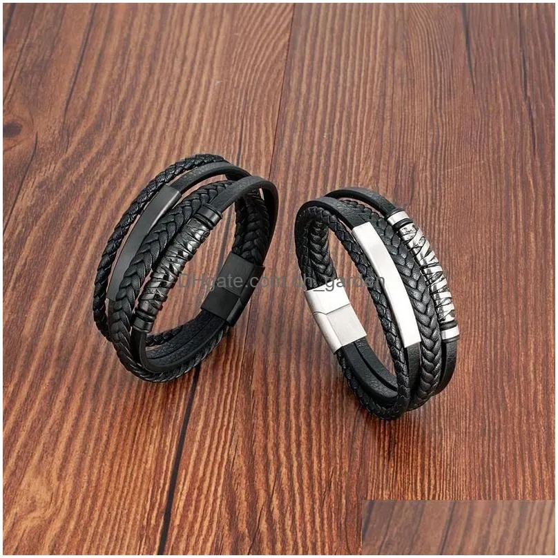 Charm Bracelets Stainless Steel Bracelet Leather Bracelets For Men Braided Bangles Punk Jewelry Drop Delivery Jewelry Bracele Dhgarden Otb2C