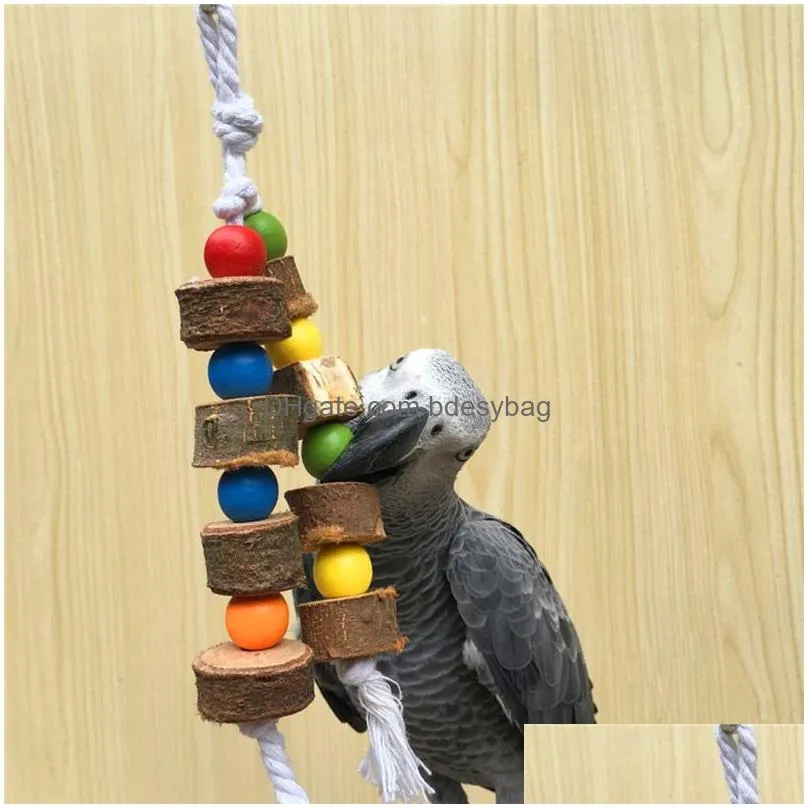 Other Bird Supplies Pet Bird Toys Natural Wooden Colorf Molar String Chewing Cotton Rope Toy Parrot Budgie Hanging Drop Delivery Home Dhalw