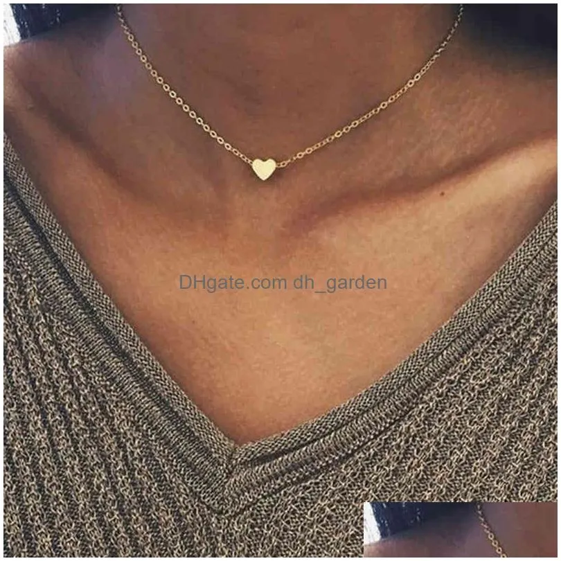 Pendant Necklaces Women Chocker Gold/Sier Color Chain Star Heart Choker Necklace Jewelry Collana Kolye Bijoux Collares Mujer Dhgarden Otrs8