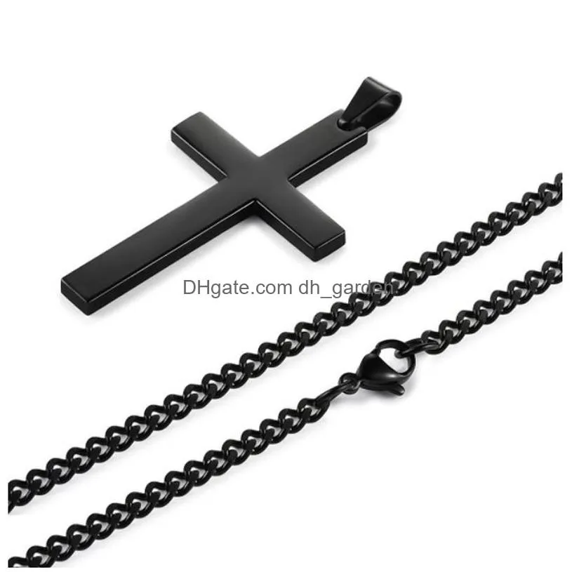 Pendant Necklaces New Cross Necklace Pendants For Men Stainless Steel Gold Colour Male Pendant Necklaces Prayer Jewelry Frie Dhgarden Otwad