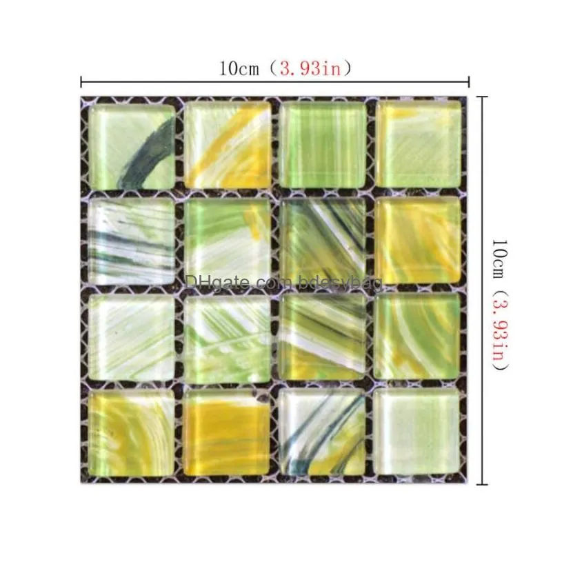 Tile Stickers Wholesale 10X10Cm Self Adhesive Mosaic Pvc Tile Sticker Kitchen Backsplash Bathroom Wall Stickers Decor Waterproof Peel Dhquc