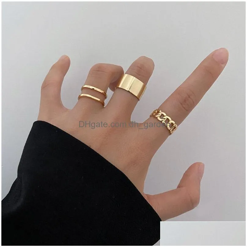 Band Rings Boho Gold Color Cross Wide Rings Set For Women Girls Simple Chain Finger Tail Jewelry Gifts Ring Female Drop Deli Dhgarden Otvnm