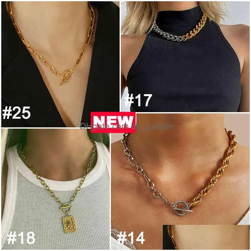 Pendant Necklaces 17Km Big Chain Choker Necklaces For Women Men Vintage Geometric Gold Necklace Chunky Thick Fashion Female Dhgarden Ottn3