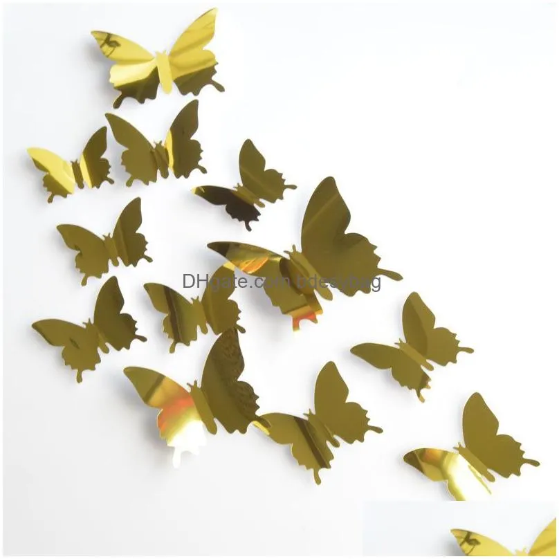 Wall Stickers Mirror Wall Stickers Decal Butterflies 3D Art Party Wedding Diy Home Decors Sticker Fridge Drop Delivery Home Garden Hom Dhpuu