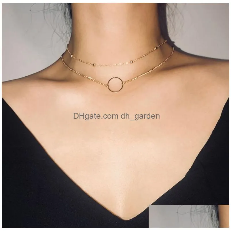 Pendant Necklaces Sumeng 2021 Fashion Modern Choker Necklace Two Layers Round Necklaces Gold Color Jewelry For Drop Delivery Dhgarden Otxet