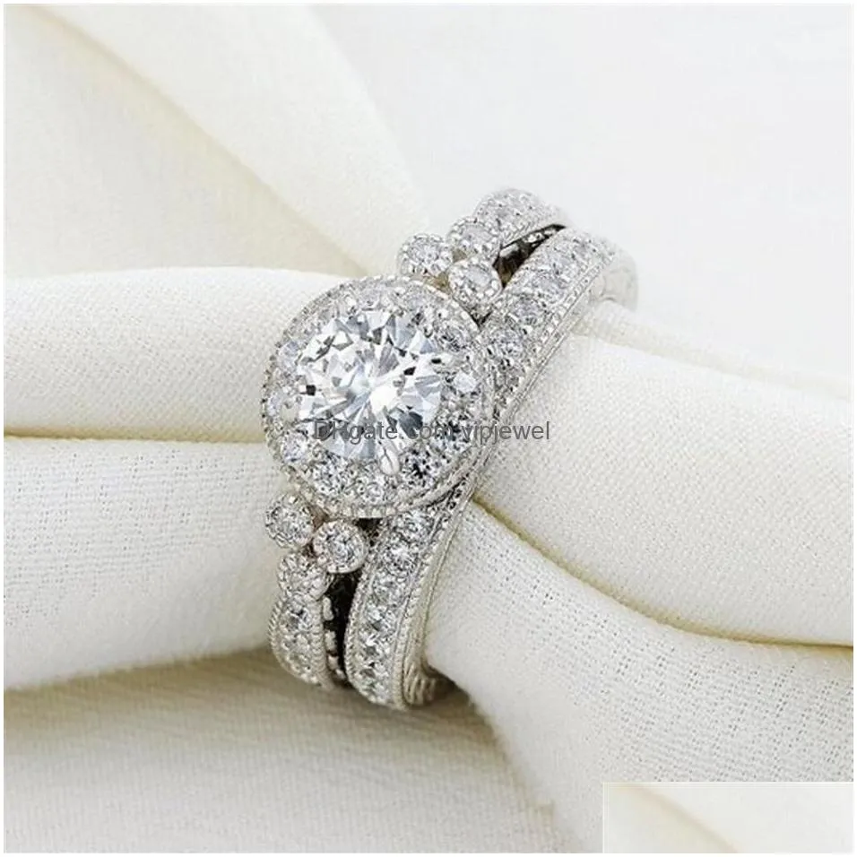 brand vintage jewelry women men ring 2ct 5a zircon cz 925 sterling silver female engagement wedding band ring set203m