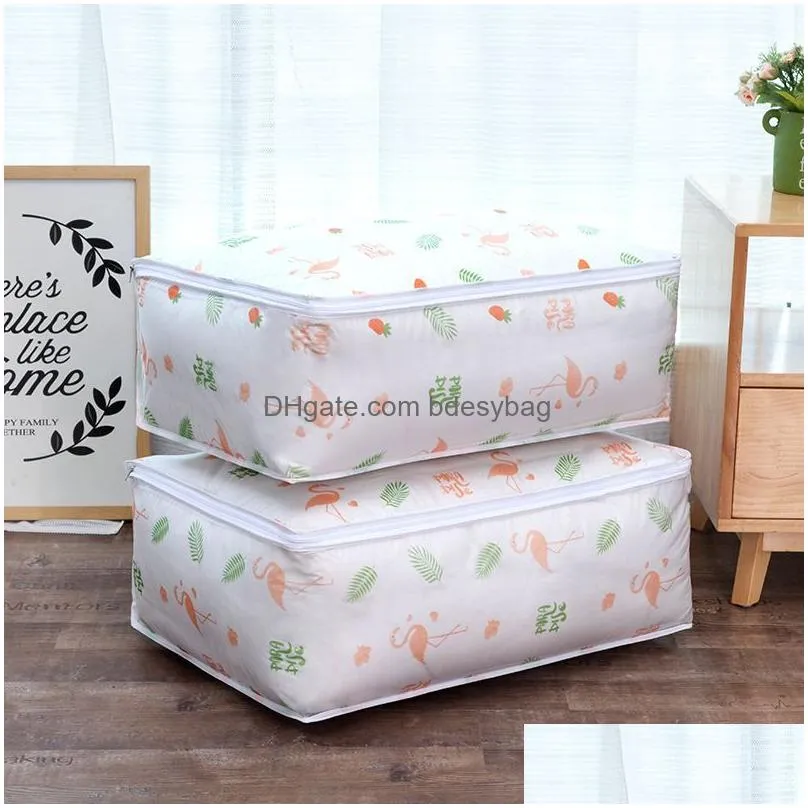 Storage Bags Peva Printed Quilt Clothes Storage Bag Folding Duvet Blanket Sorting Bags Dustproof Closet Under-Bed Moisture Proof Organ Dh7Is