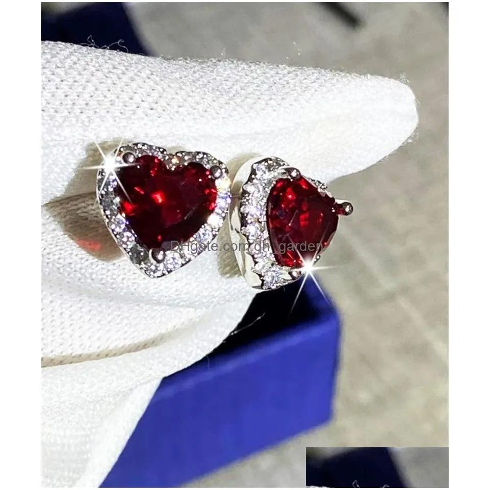 Stud Stud Earrings For Women Sier Needle Heart Cubic Zirconia Wedding Engagement Promise Bridal Jewelry Drop Cce663 Drop Del Dhgarden Ot2Vs