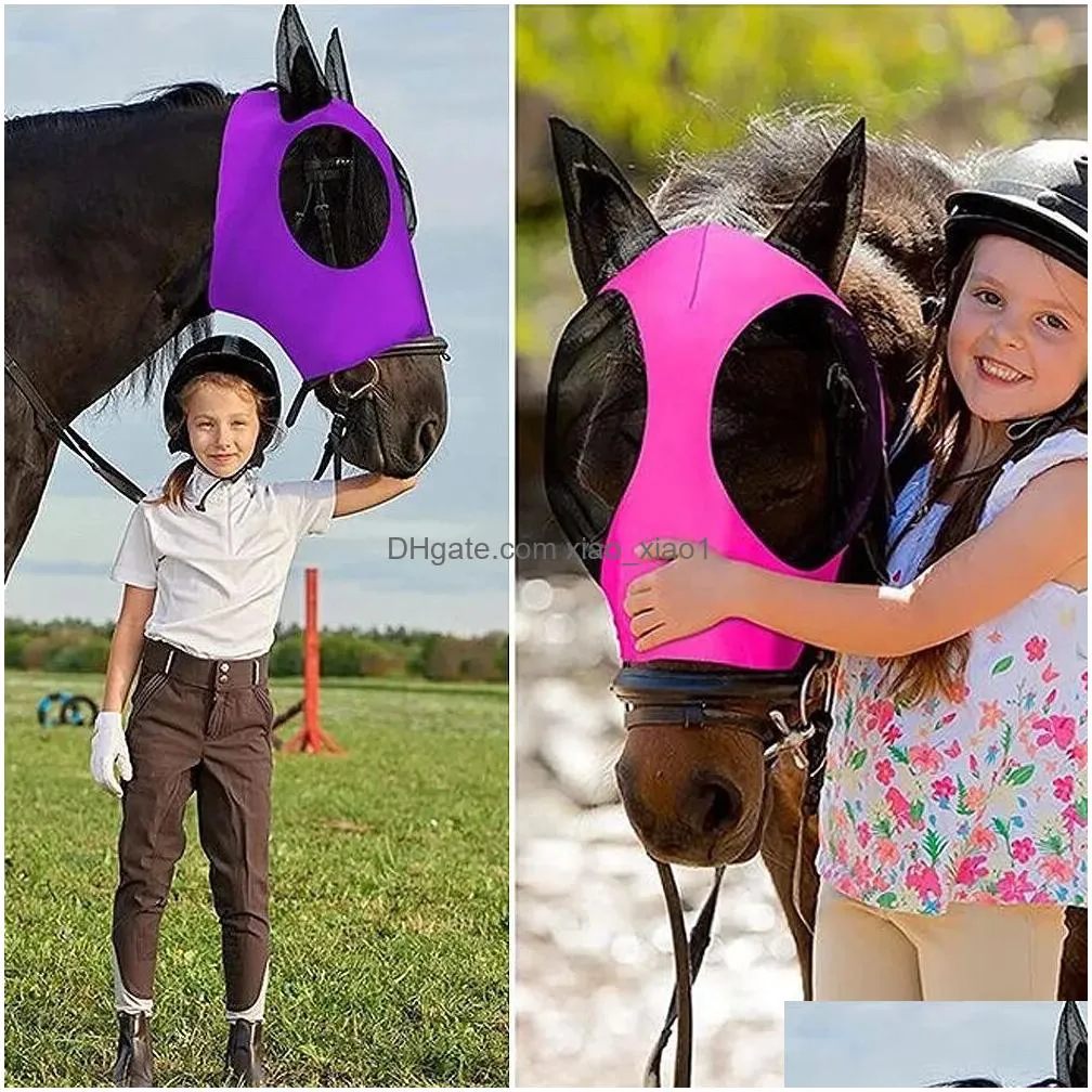 small animal supplies 1pc horse fly masks anti mosquito elastic mesh face shields washable head cover outdoor riding equestrian equipment