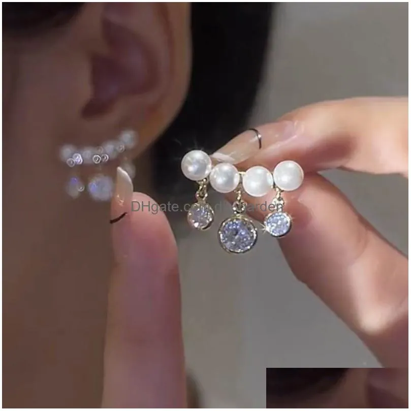 Stud Fashion Zircon Tassel Pearl Ear Cuff Earrings For Women Korean Style Delicate New Jewelry Wholesale Drop Delivery Jewelr Dhgarden Otvkf