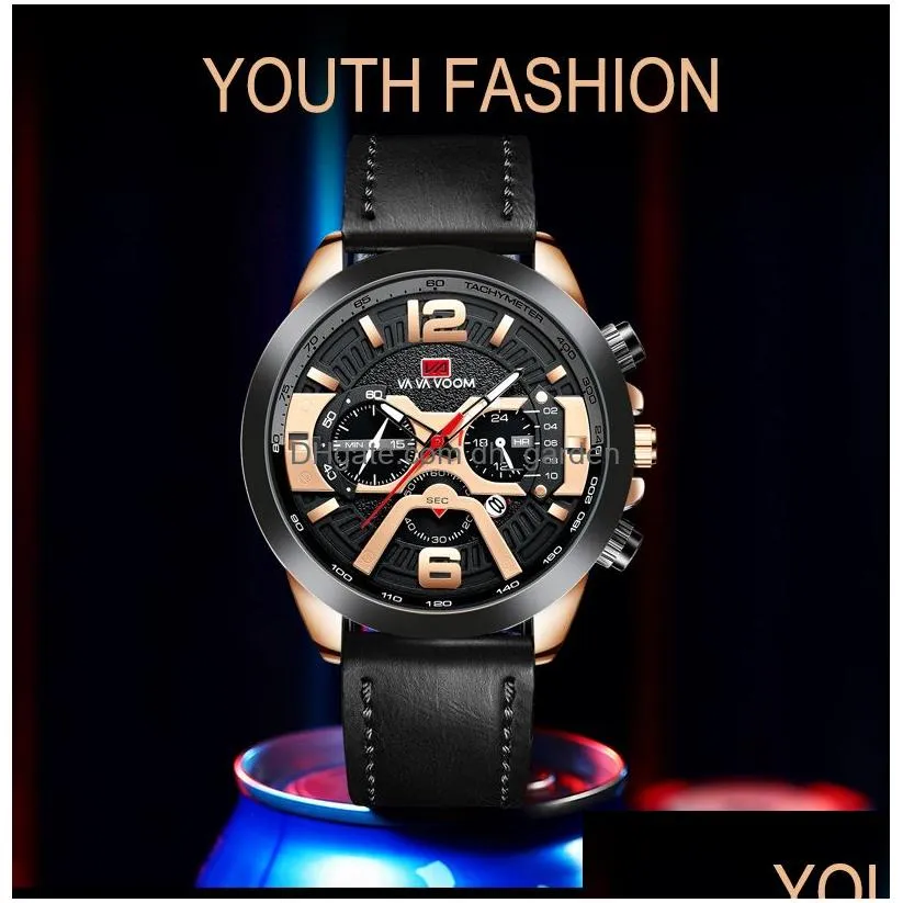 Wristwatches Men Sport Waterproof Watch Casual Leather Wrist Watches For Black Top Brand Luxury Military Clock Fashion Chron Dhgarden Otdcj