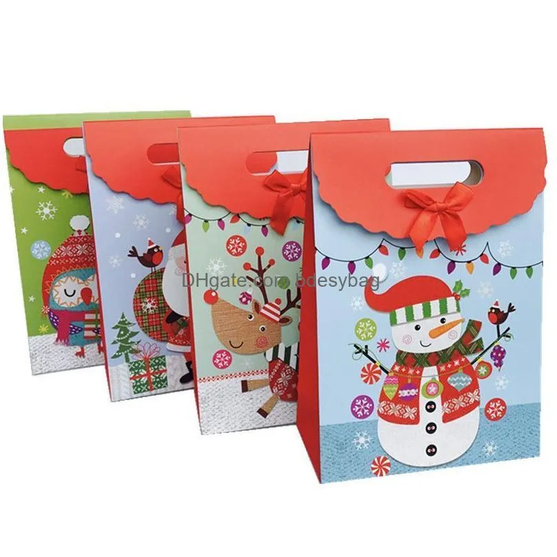 Gift Wrap Christmas Gift Wrap Kids With Box Bow Decoration For Home Santa Claus Pattern Candy Paper Bag Drop Delivery Home Garden Fest Dhwv3