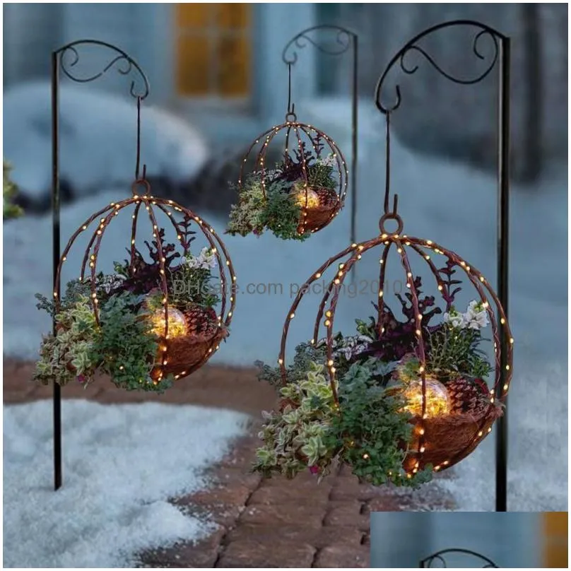 Christmas Decorations Christmas Decorations Hanging Decoration Luminous Artificial Flower Basket With Light String Diy Ornament Outdoo Dh1Oc