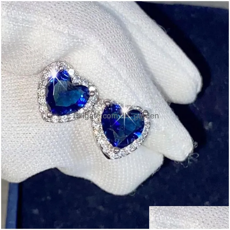 Stud Stud Earrings For Women Sier Needle Heart Cubic Zirconia Wedding Engagement Promise Bridal Jewelry Drop Cce663 Drop Del Dhgarden Ot2Vs