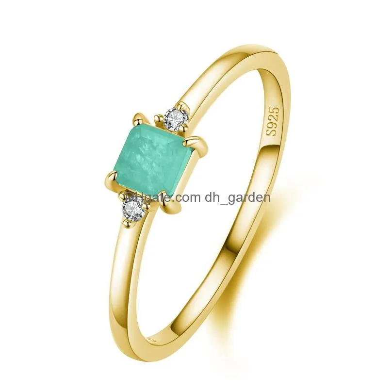 Solitaire Ring Fashion Emerald Cut Tourmaline Rings For Women Elegant Simple Paraiba Sier Fine Jewelry Drop Delivery Jewelry Dhgarden Otdas