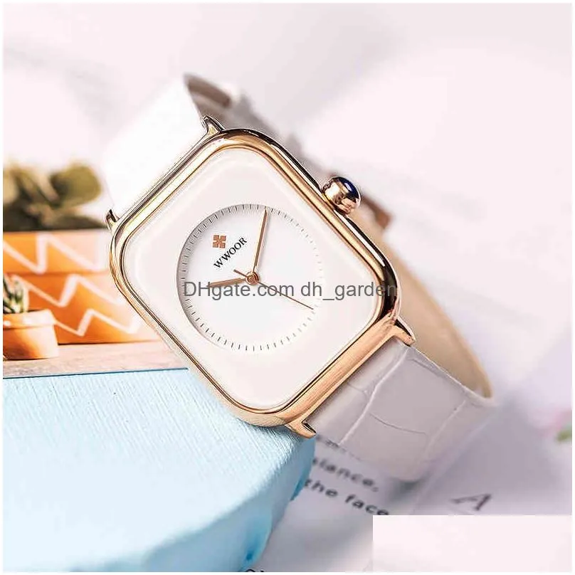 Wristwatches Fashion Women Watches 2021 New Wwoor Brand White Leather Rec Minimalist Watch Ladies Quartz Dress Wristwatch Mo Dhgarden Otjea