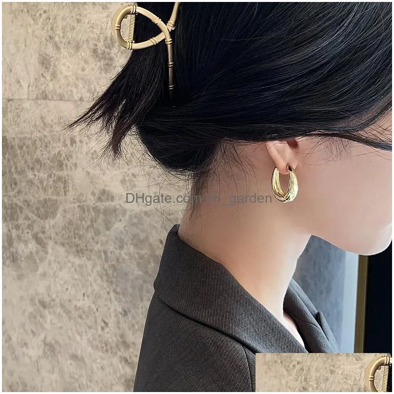 Hoop & Huggie Classic Copper Alloy Smooth Metal Hoop Earrings For Woman Fashion Korean Jewelry Temperament Girls Daily Wear Dhgarden Otjgu