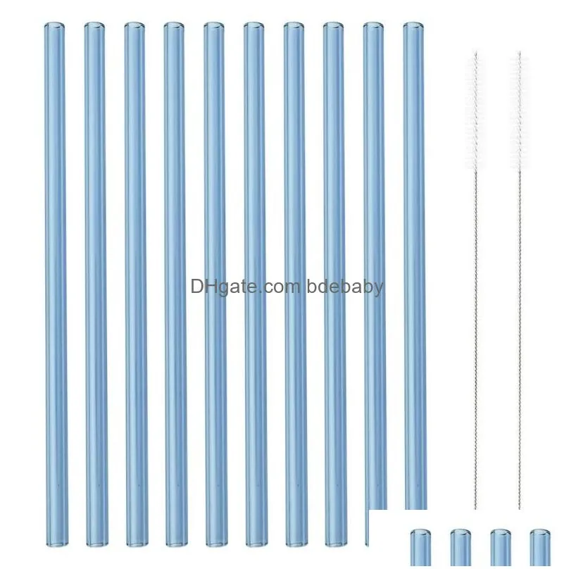 Drinking Straws Drinking Sts 10 Piece Handmade Glass St With 2Pcs Cleaning Brush Reusable Eco Friendly Household Straight Bent Bar Acc Otznn