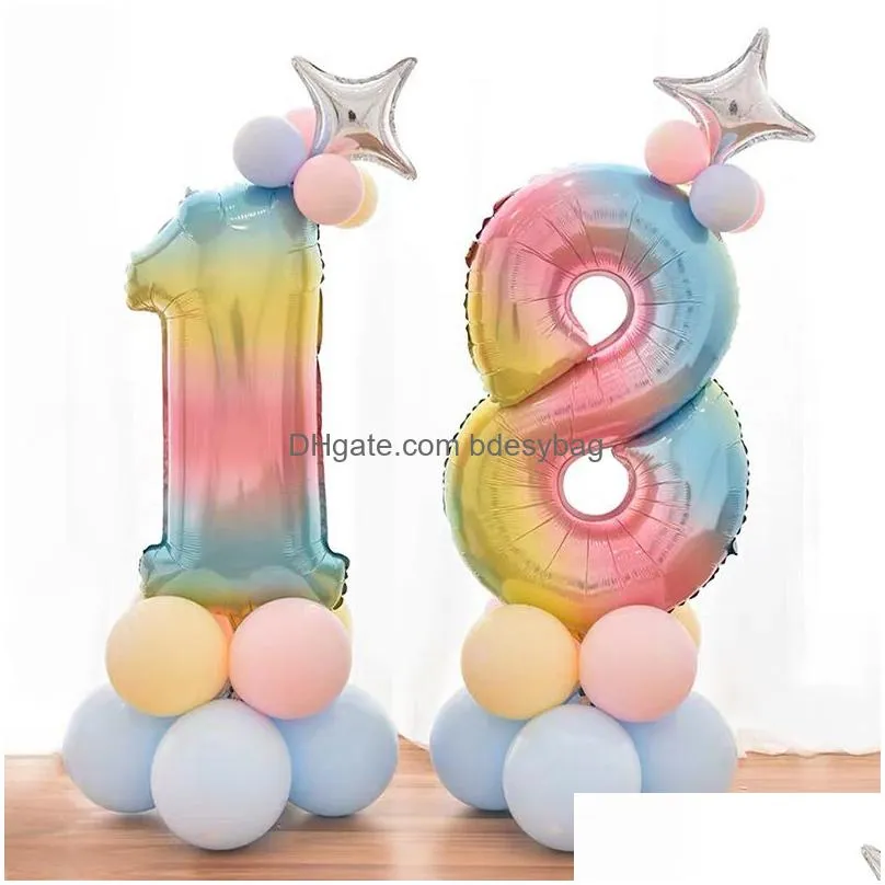 Other Event & Party Supplies 32 Inch Gradient Number Foil Balloons Set Event Supplies 0 - 9 Years Old Kid Boys Girls Crown Happy Birth Dhepl