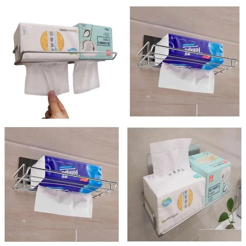 Paper Towel Holders Stainless Steel Punching Paper Storage Rack Kitchen Tissue Toilet Hanging Drop Delivery Home Garden Housekeeping O Ot24N