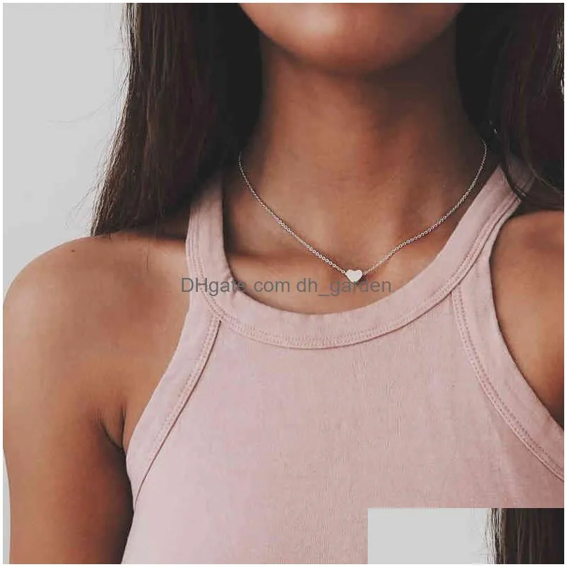 Pendant Necklaces Women Chocker Gold/Sier Color Chain Star Heart Choker Necklace Jewelry Collana Kolye Bijoux Collares Mujer Dhgarden Otrs8