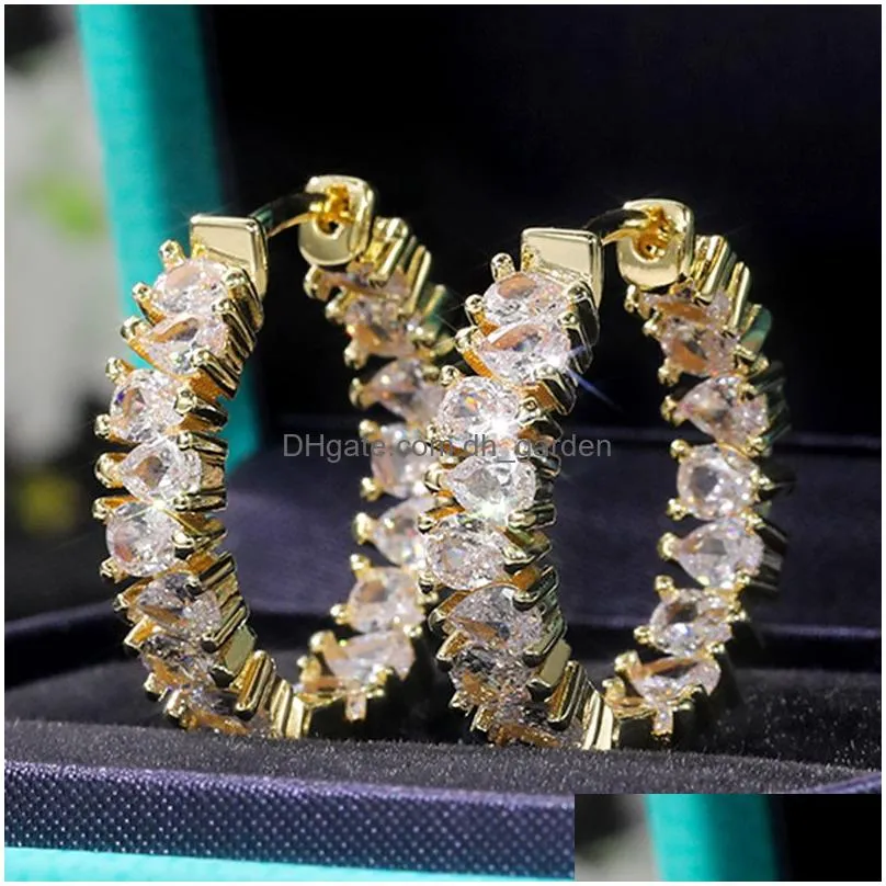 Hoop & Huggie High-Quality Sier Gold Earrings Women Wedding Party Hoop Earring Versatile Luxury Cubic Zirconia Jewelry Drop Dhgarden Ot7Sg