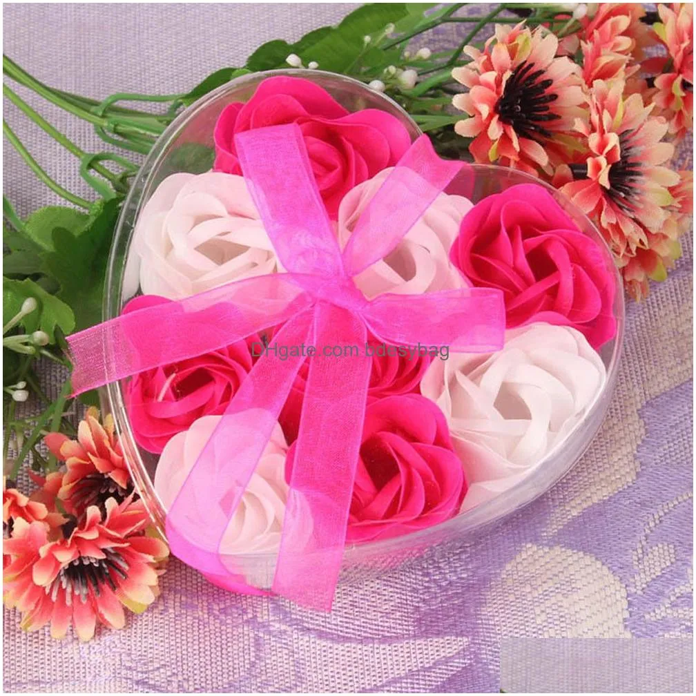 Decorative Flowers & Wreaths Handmade Rose Soap 9Pcs Scented Flower Petal Bath Body Wedding Party Gift Decoration Case Festival Box Dr Dhckm