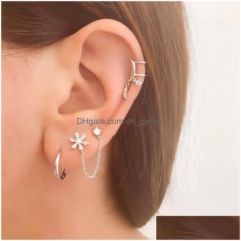 Hoop & Huggie Fashion Crystal Zirconia Chain Hoop Earrings Flower Water Drop Pendant Cartilage Earring Piercing Jewelry Drop Dhgarden Otw7S