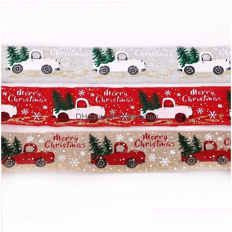 Christmas Decorations Christmas Tree Decoration Color Car Printing Ribbon Decorations New Year 5-10M/Roll Party Supplies Drop Delivery Dhhcu