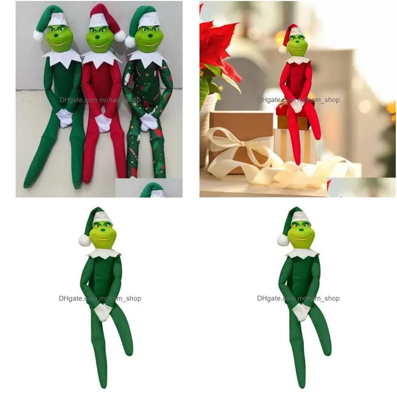 adults elves 35cm christmas grinch doll hard head green accessories hair monster plush home decorations on the shelf adult elf ornament gifts for kids boys