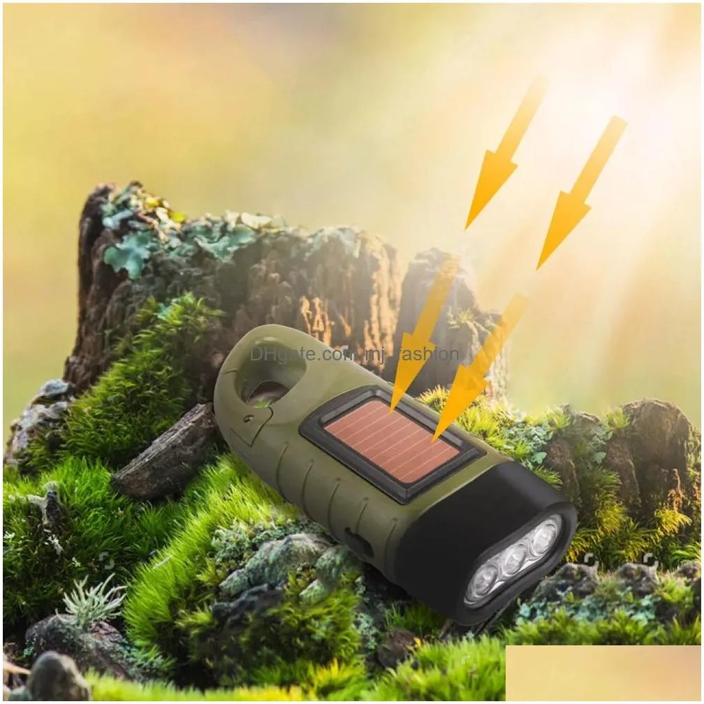 Flashlights Torches Flashlights Torches Waterproof Solar Powered Emergency Light Led Flashlight Survival Gear For Hiking Cam Home Safe Dh72R