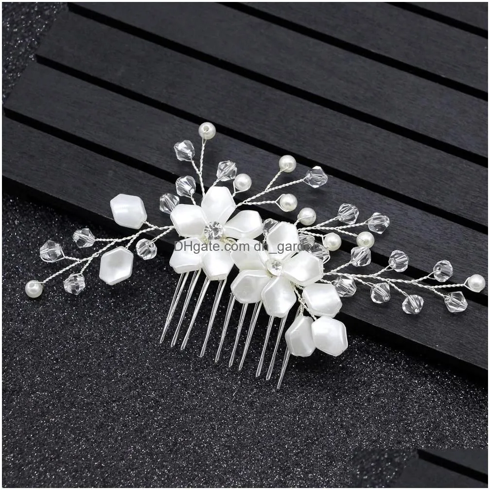 Hair Clips & Barrettes European Design Leaves Wedding Hair Accessories Pearl Crystal Flower Bridal Hairs Comb Jewelry Gift D Dhgarden Otwmm