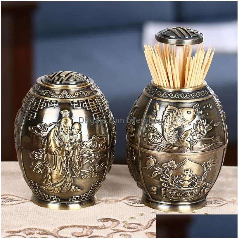 Toothpick Holders Vintage Tootick Holder Metal Press Type Matic Dispenser Cure Dent Box Kitchen Accessories European Drop Delivery Hom Dhrzn