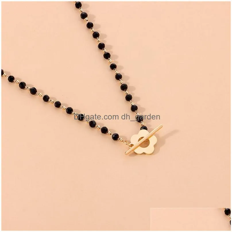 Chokers New Fashion Luxury Black Crystal Glass Bead Chain Choker Necklace For Women Flower Lariat Lock Collar Drop Delivery Dhgarden Otbtq