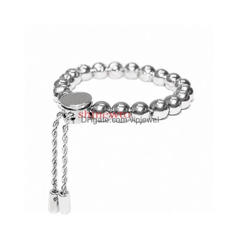 europe america fashion style men women lady pull-type colored steel ball engraved v letter flower round beads chain bracelet254l