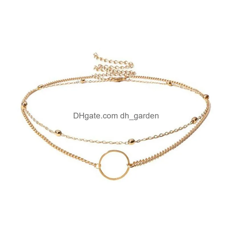 Pendant Necklaces Sumeng 2021 Fashion Modern Choker Necklace Two Layers Round Necklaces Gold Color Jewelry For Drop Delivery Dhgarden Otxet