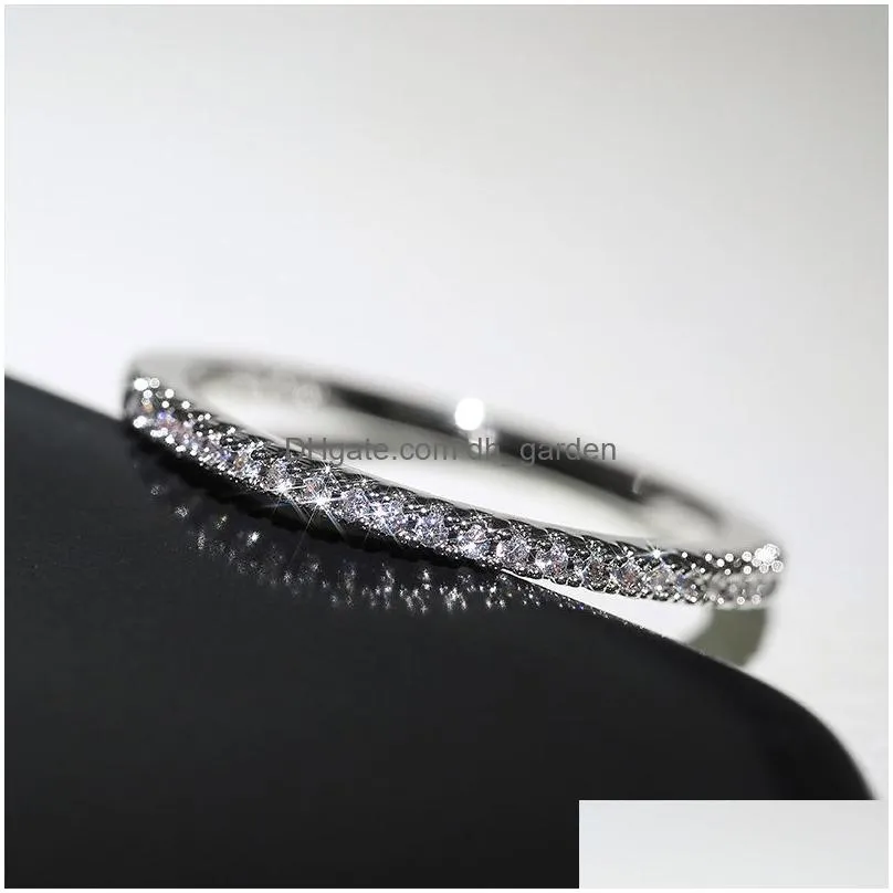 Band Rings Huitan 2021 Minimalist Thin Rings For Women Wedding Brilliant Cubic Zircon High Quality Versatile Female Finger R Dhgarden Otin8