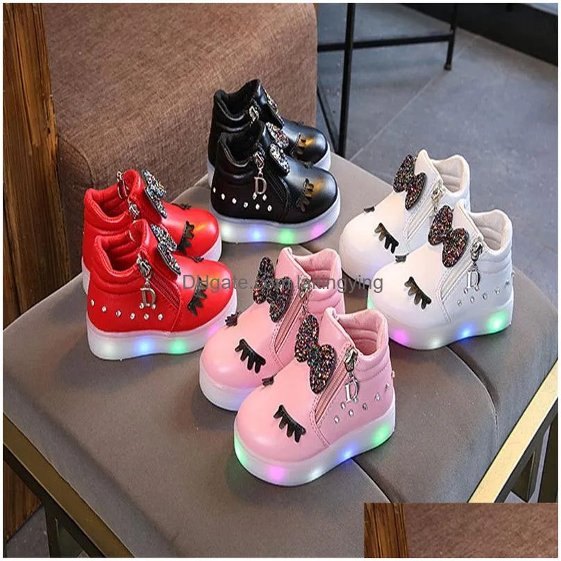 sneakers full size children glowing sneakers kid princess bow for girls led shoes cute baby sneakers with light shoes krasovki luminous