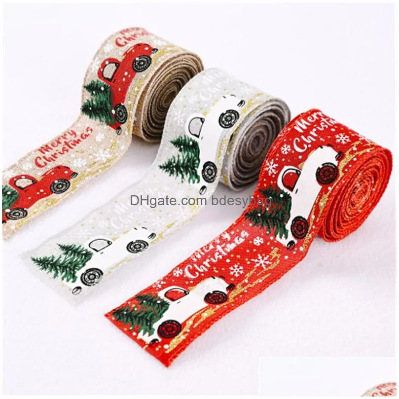 Christmas Decorations Christmas Tree Decoration Color Car Printing Ribbon Decorations New Year 5-10M/Roll Party Supplies Drop Delivery Dhhcu