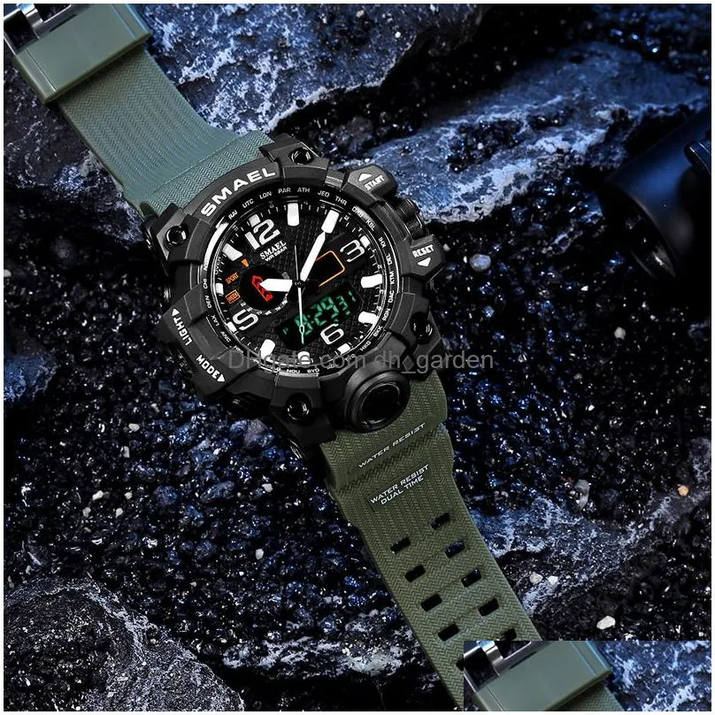 Wristwatches Mens Military Watch 50M Waterproof Wristwatch Led Quartz Clock Male Relos Mascino 1545 Sport Watches Men S Drop Dhgarden Otkfs
