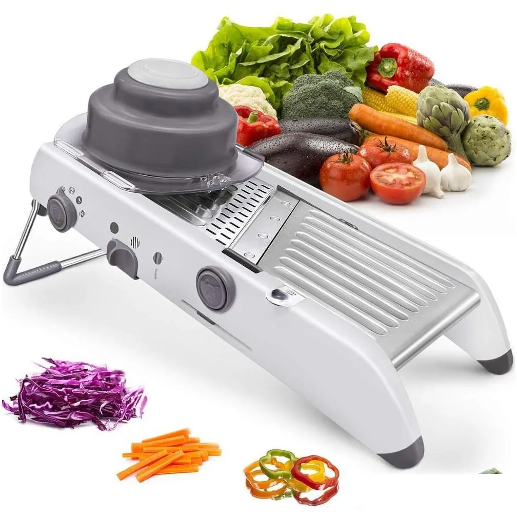 LMETJMA 18 Types Adjustable Mandoline Slicer Stainless Steel Vegetable Julienner Grater Onion Potato Slicer Cutter KC0326 210406