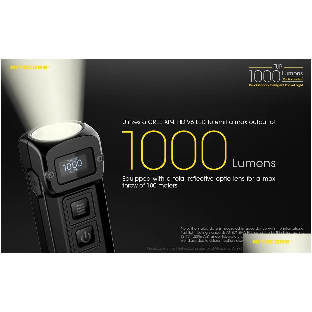 nitecore tup mini flashlight xp-l hd v6 max 1000 lm beam distance 180m revolutionary intelligent edc torch usb rechargeable9825194