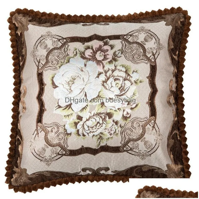 Cushion/Decorative Pillow Fashion Embroidery Cushion Ers Pillow Cases Bead String Jacquard Pillowcase Throw For Car Living Office Bedr Dhmec