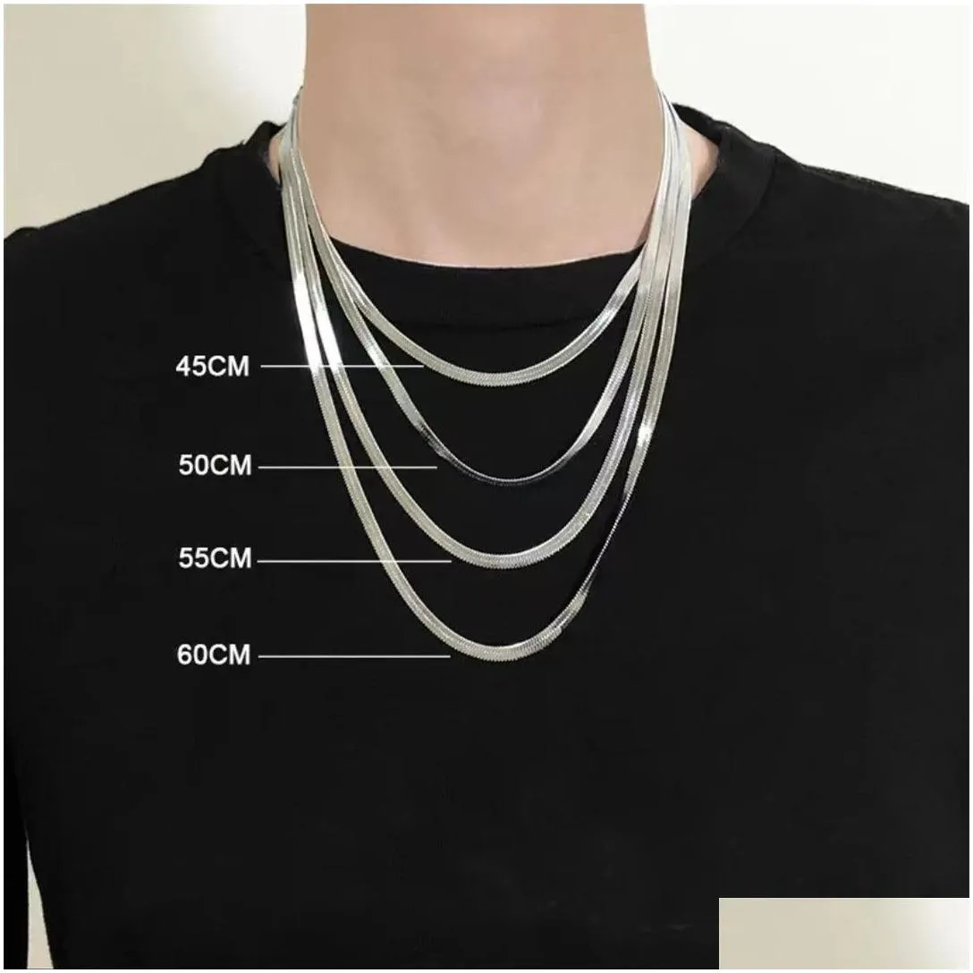 Chains 925 Sterling Sier Necklace Chains 4Mm Snake Flat Link Chain Short Choker Blade Necklaces Of Clavicle Accessories Jewelry For Me Ot2Ty