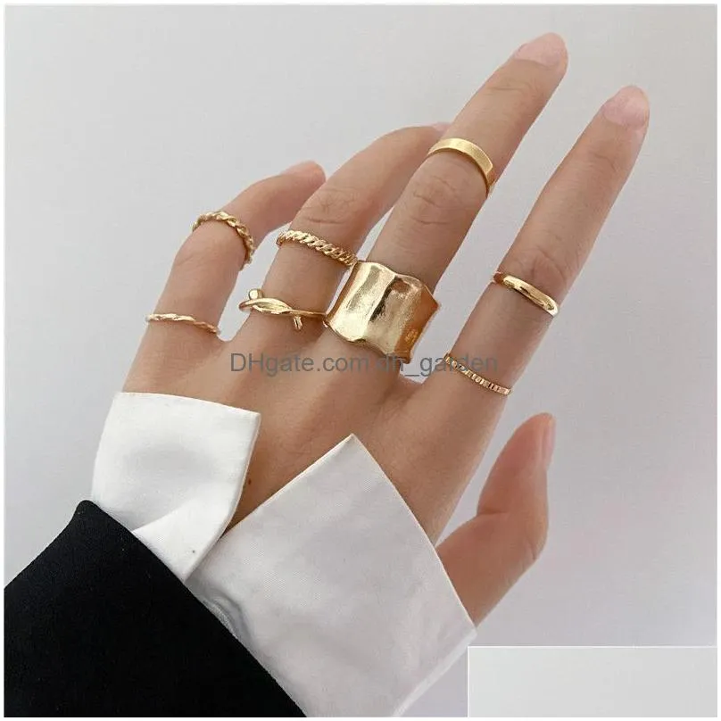 Band Rings Boho Gold Color Cross Wide Rings Set For Women Girls Simple Chain Finger Tail Jewelry Gifts Ring Female Drop Deli Dhgarden Otvnm