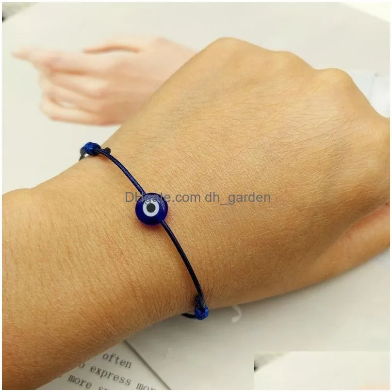 Charm Bracelets 2 Pcs Flat Blue Evil Eye Woven Men Lucky Bracelet Women Adjustable Black Red String Bracelets Femme New Fash Dhgarden Ot5Rk