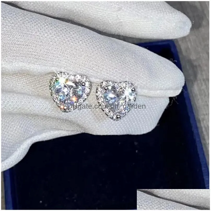 Stud Stud Earrings For Women Sier Needle Heart Cubic Zirconia Wedding Engagement Promise Bridal Jewelry Drop Cce663 Drop Del Dhgarden Ot2Vs