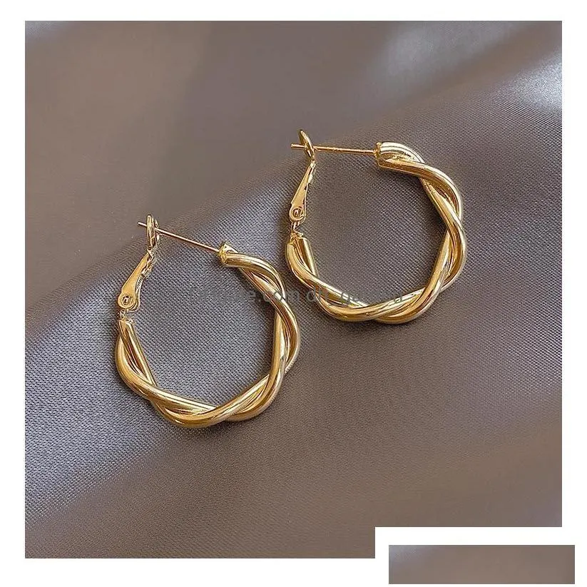 Hoop & Huggie Classic Copper Alloy Smooth Metal Hoop Earrings For Woman Fashion Korean Jewelry Temperament Girls Daily Wear Dhgarden Otjgu