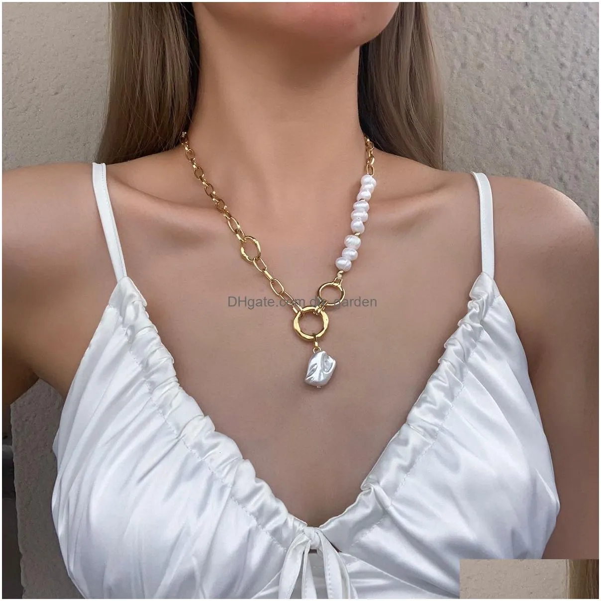 Pendant Necklaces Flashbuy Irregar Natural Freshwater Pearl Pendant Necklaces For Women Chunky Chain Circles Baroque Necklac Dhgarden Otnj2