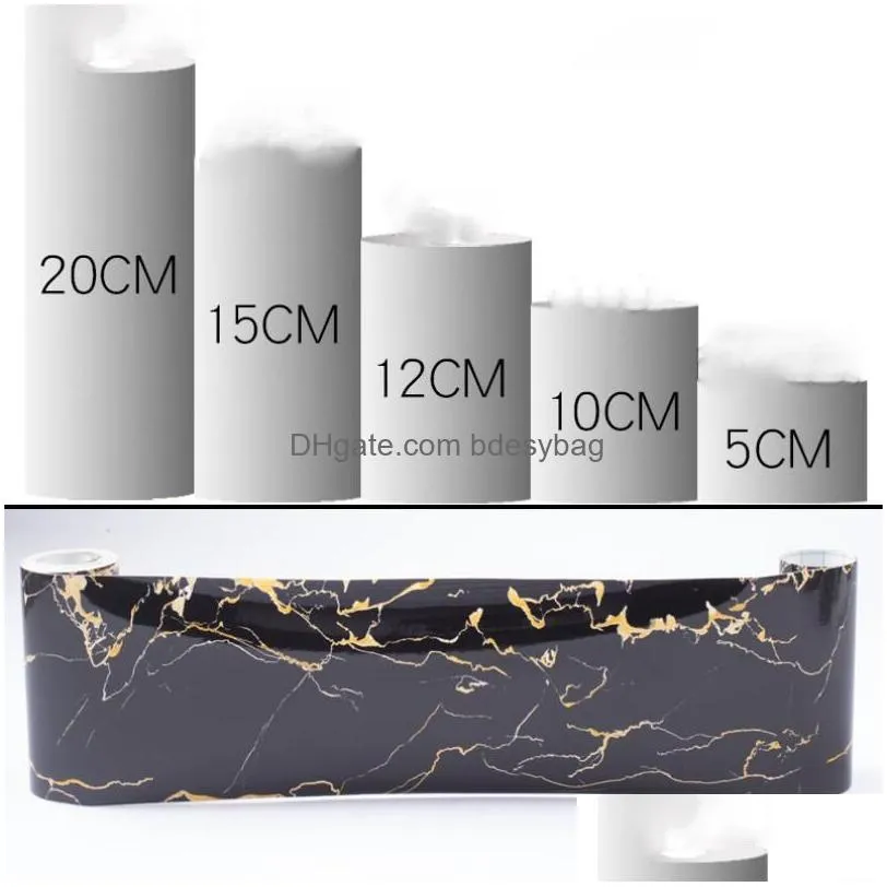 Tile Stickers Diy Waist Line Tile Sticker Wallpaper Kitchen Bathroom Living Room Baseboard Decor Self Adhesive Marble Solid Color Wall Dhxoe